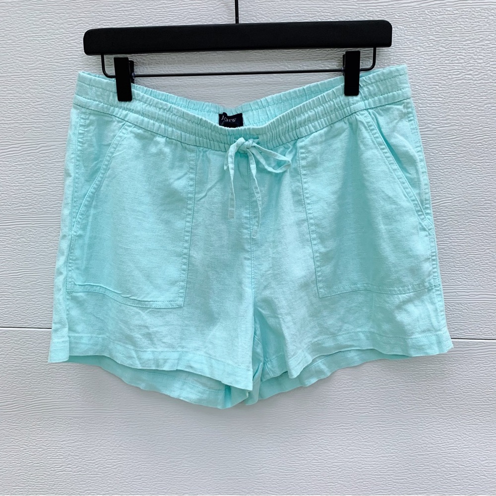 J. Crew Light Aqua Drawstring Linen Blend Shorts